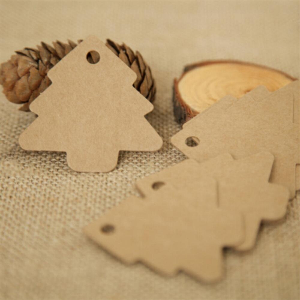 50pcs 5.5*5.4cm DIY Kraft Christmas Tree Shape Hang tag Christmas Party Deco Paper Cards tag Craft Paper: Brown