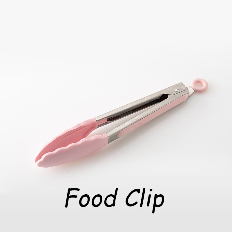 Roze Koken Keukengerei Tool Siliconen Keukengerei Set Met Houten Multifunctionele Handvat Non-stick Spatel Pollepel Ei Kloppers Schop: Food Clip