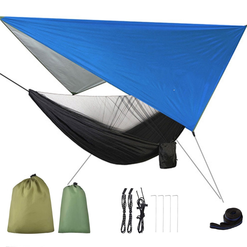 Camping Hammock with Mosquito Net and Tarp Rain Cover and Tree Straps 200kg Load Capacity 290 x 140 cm Nylon Double: L