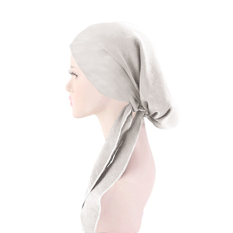 Muslimske kvinder hovedtørklæde hue hue kemo hat turban hovedbeklædning bandana kræft hårtab cover hovedtørklæde hoved wrap strækhætter: 01 hvide