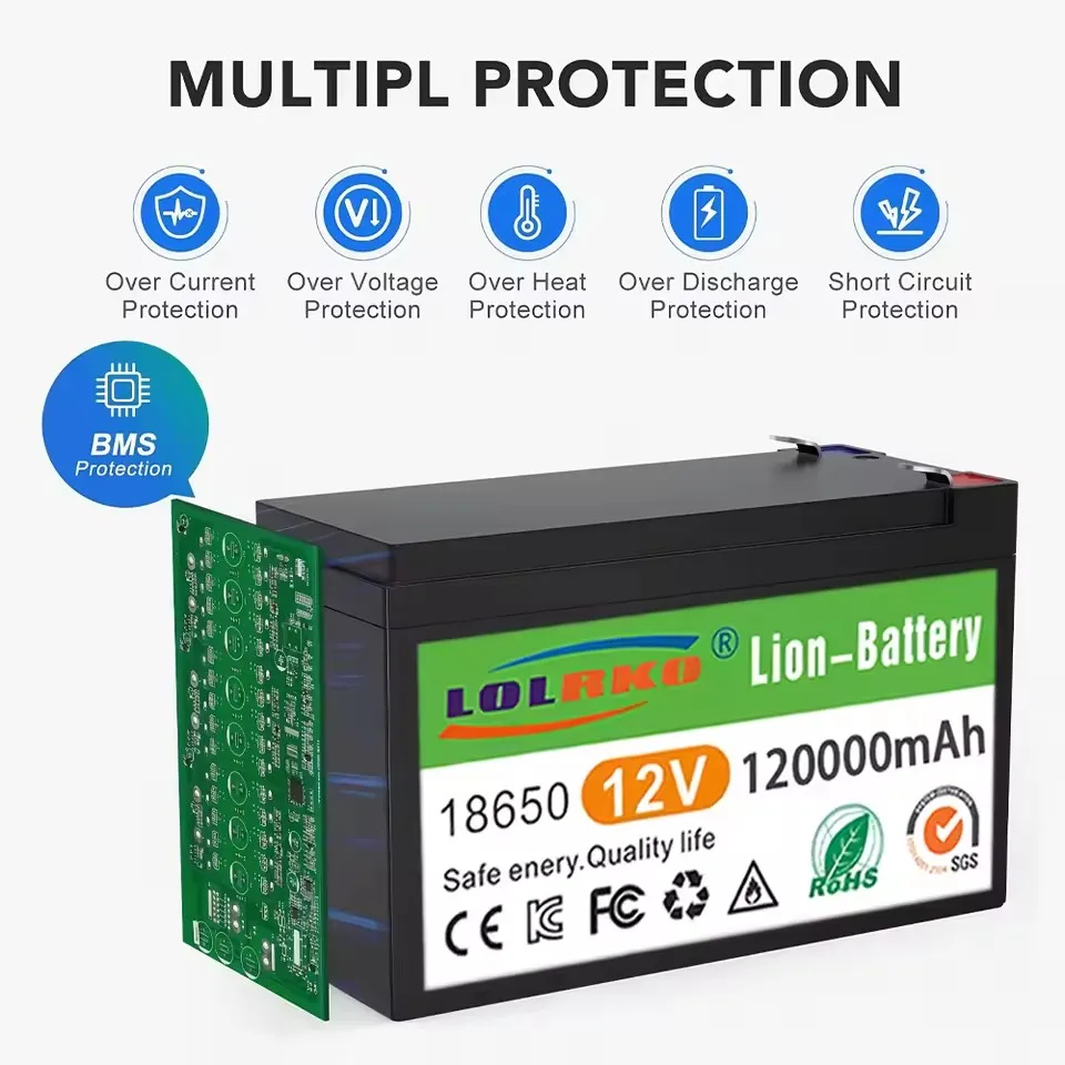 12V 120Ah Lithium Battery Deep Cycle 30A BMS 4000+Cycles Perfect for Solar Fish Finder Power Wheel Boat Home RV 18650 Battery