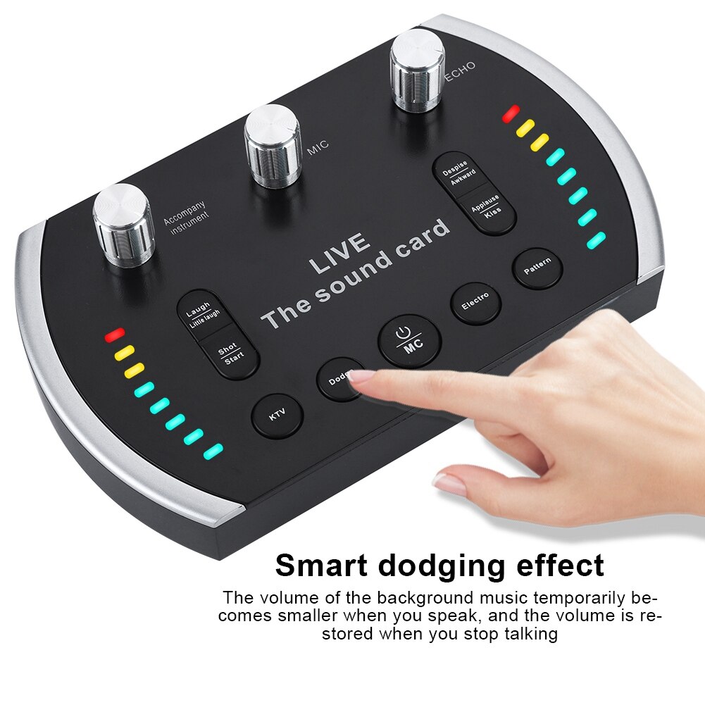 Intelligent Voice Control Colorful Light Voice Changer Live Sound Card Microphone