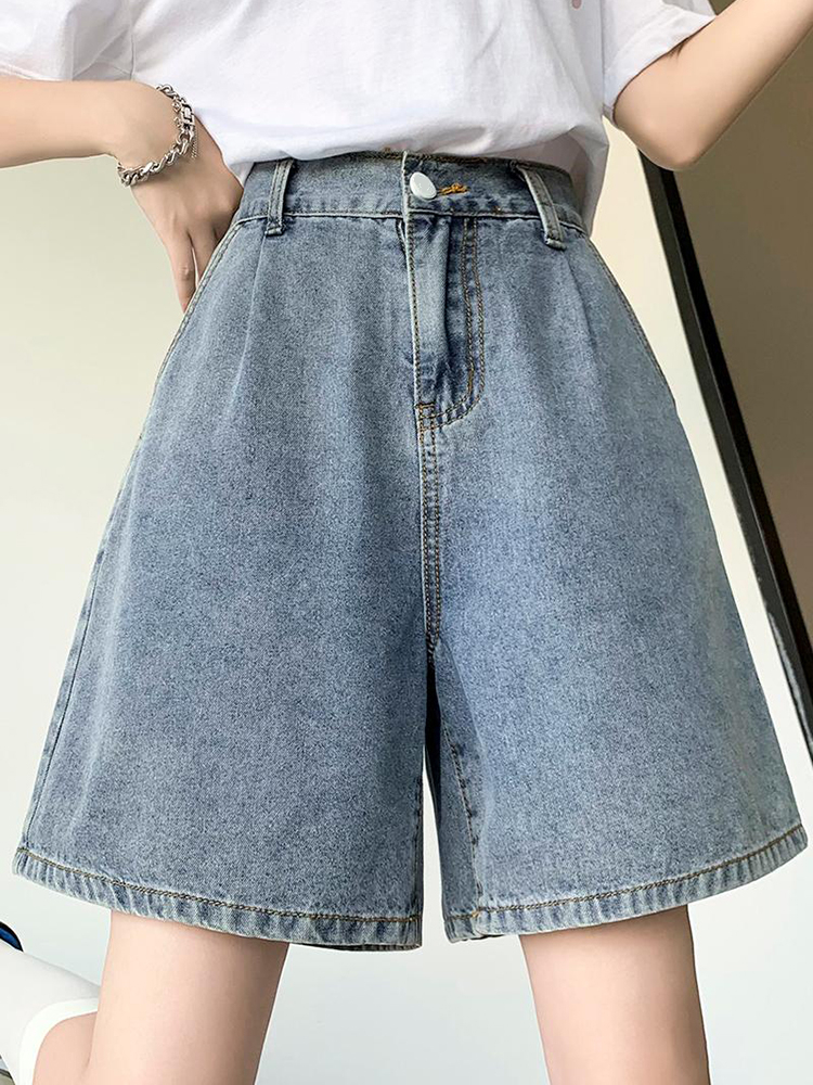 Casual streetwear sommar denimshorts kvinnor halvlånga lösa vida ben bermuda feminina 5xl 6xl stora jeans korta femmebyxor