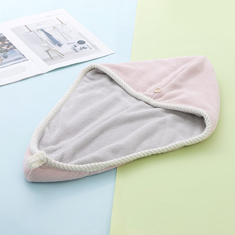 Hair Towel Thick Dry Hat Microfiber Turban For Lady Women Quick Drying Bathing Cap Set Towels Cotton Polyester Soft Shower Cap: pink gray