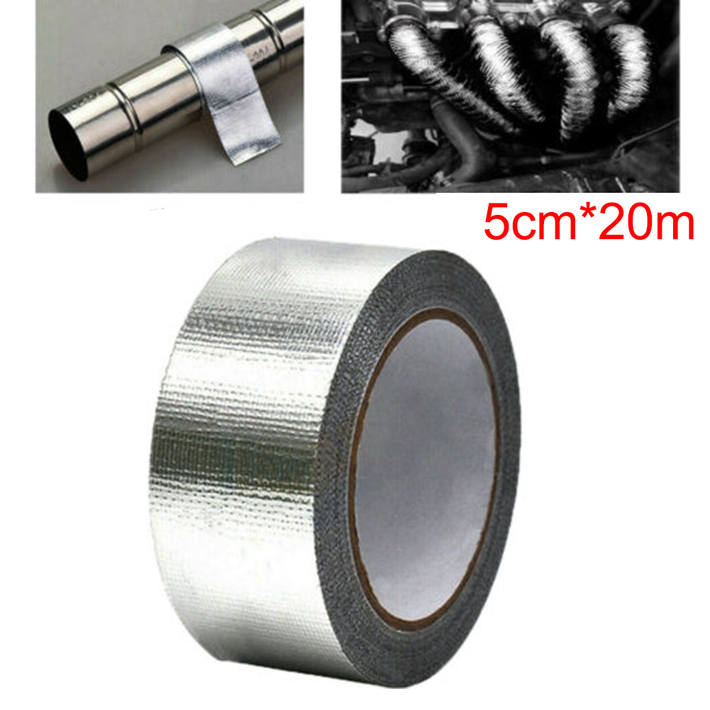 Cinta adhesiva plateada para tubo de escape, colector de cinta de calor de alta temperatura, 1 pieza, 20M x 5cm