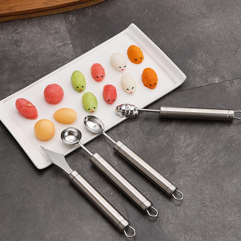 4Pcs Fruit Ball Spoons Stainless Steel Melon Ball Spoons Fruit Baller Scoops Kitchen Tool Fruit Carving Knife Ball Scoop