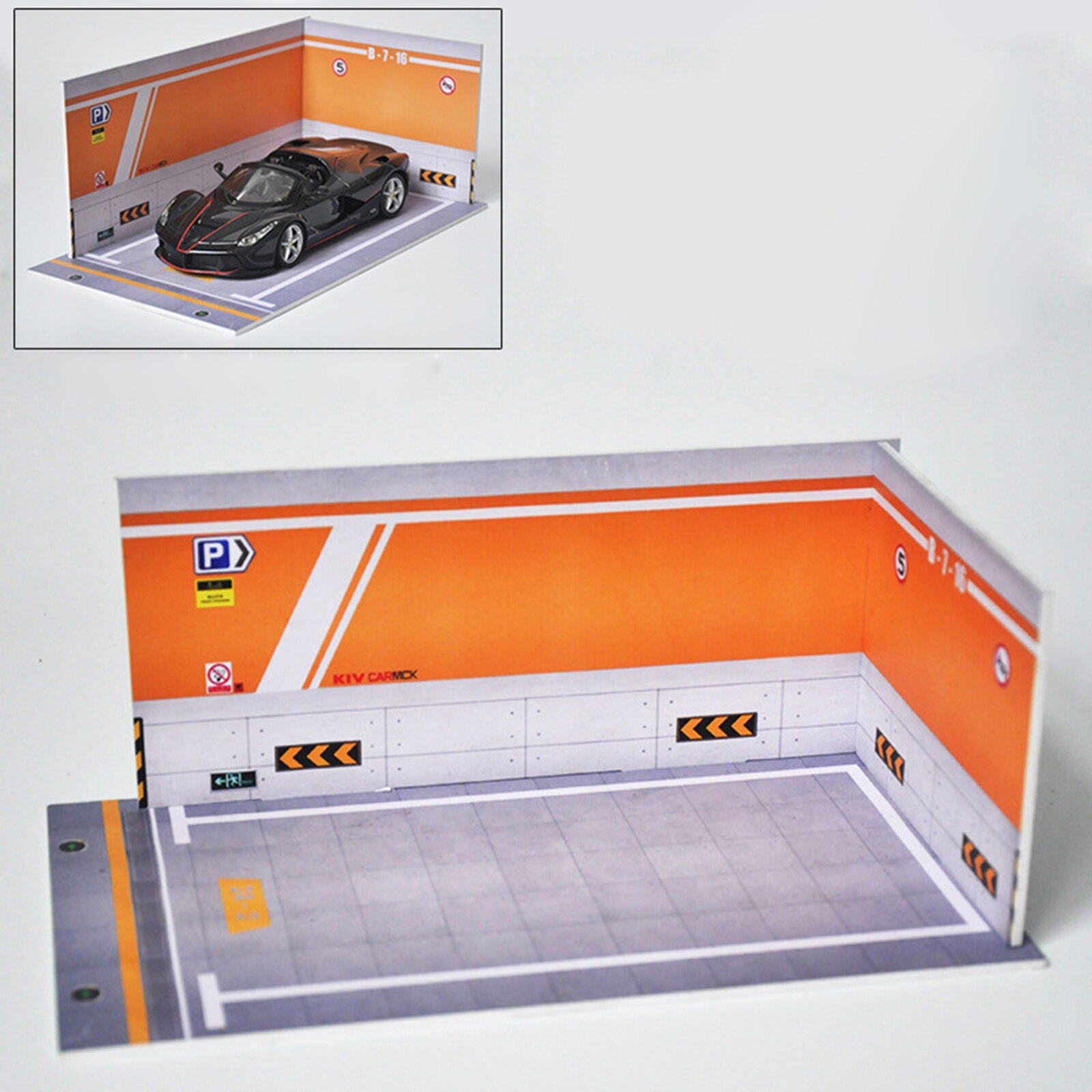 1:24 Model Car Parking Lot Scene Garage Display Cabinet Simulation Modified Garage Collection Table Decor: orange
