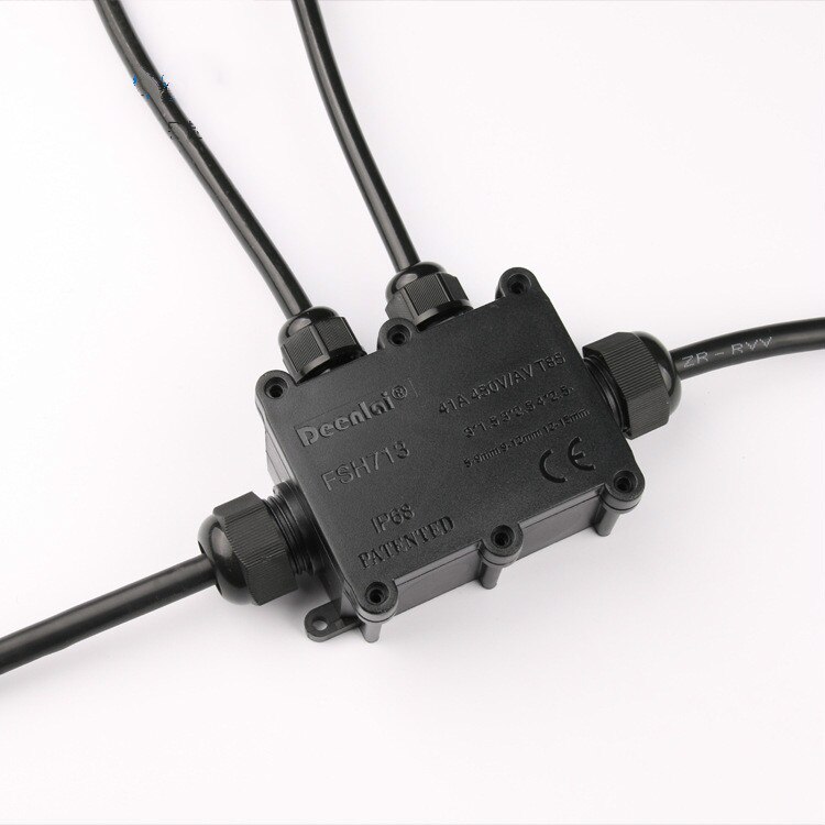 Outdoor Lighting Special Control Junction Box FSH713 Four-way Black IP68 Waterproof Wire Junction Box