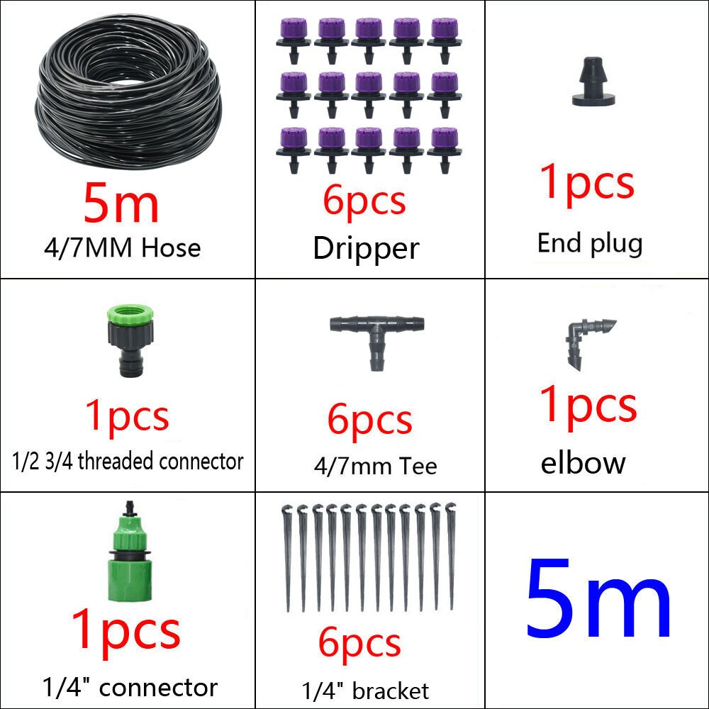 5-50M Automatisch Tuinbewateringssysteem Waterdruppelirrigatiesysteem Plant Bewatering Kit Irrigatie Druppelaars Timer Set: YELLOW