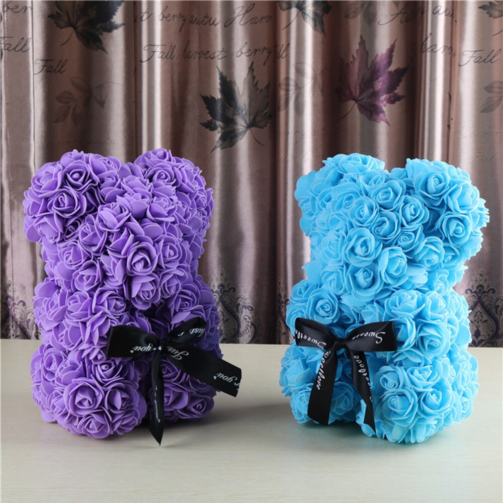 Ourson en roses artificielles, grand 40cm, ours en fleurs de polyéthylène, pour femmes, pour la saint-valentin, coffret noël mariage, décoration de maison