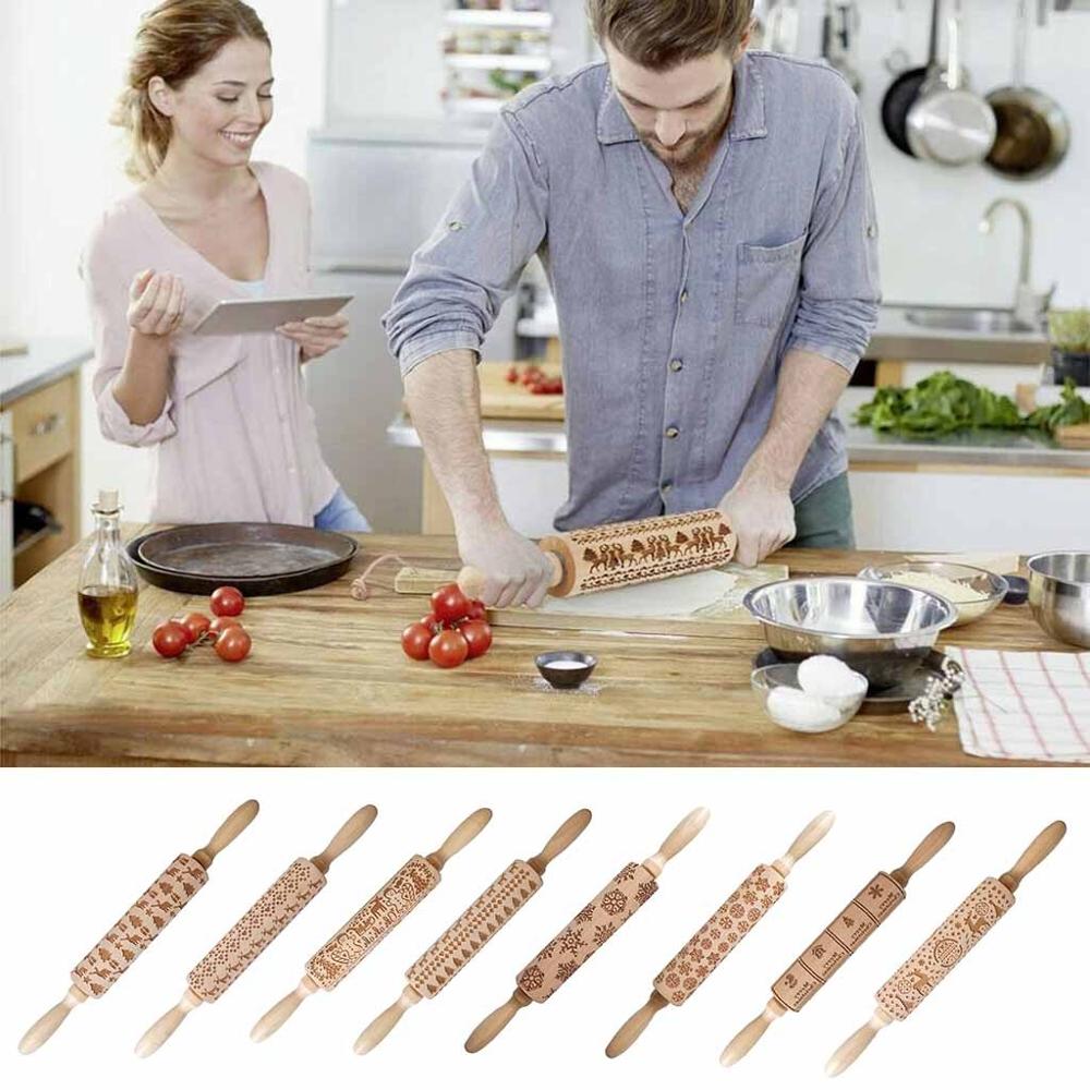 Rouleau à pâtisserie en bois gravé pour noël, gravure, bâton pour pâte, pâtisserie de cuisine #35