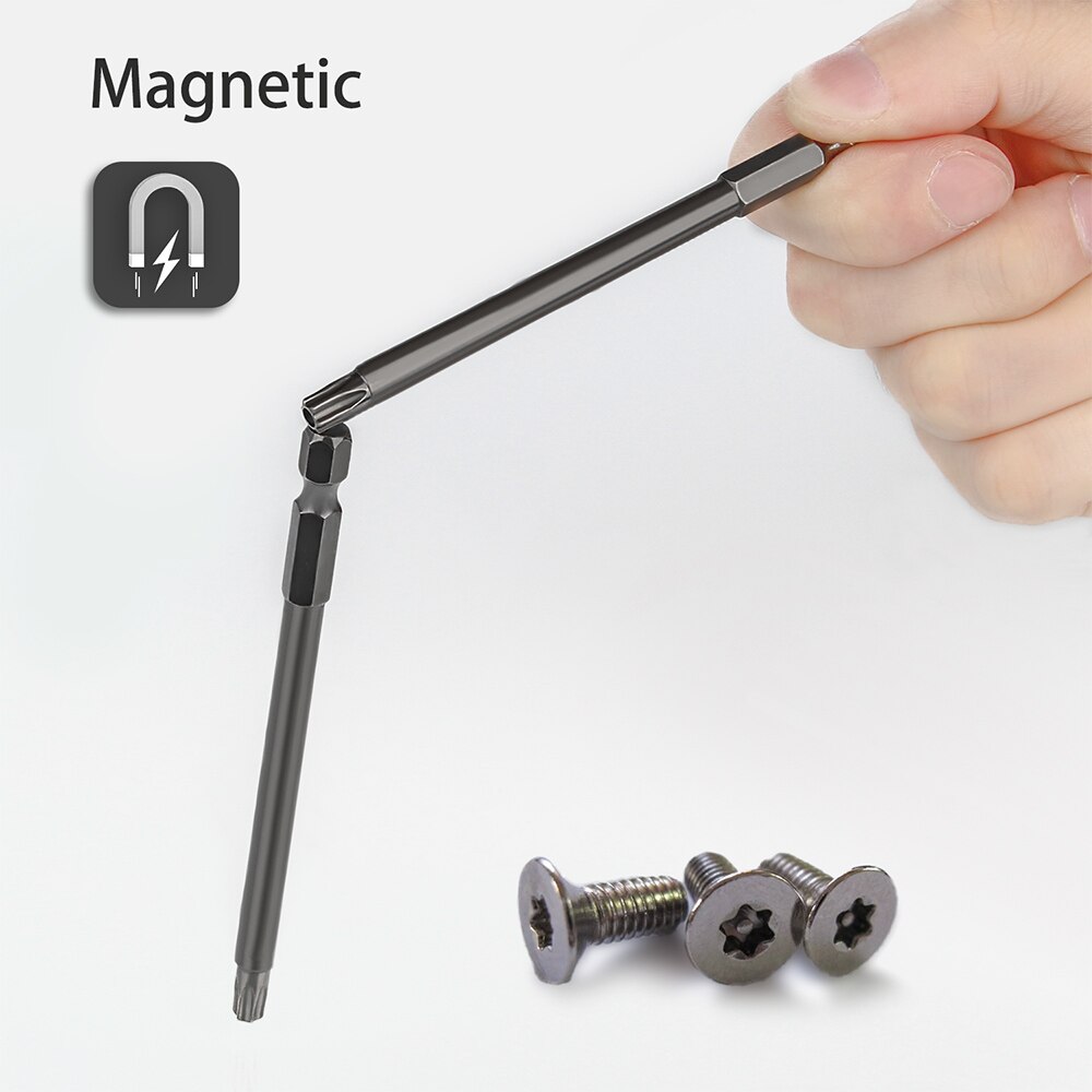 9pcs Torx Head Drill Bit Set S2 Steel Magnetic Tip Security Screwdriver Bit 100mm Long Torx Driver Bits
