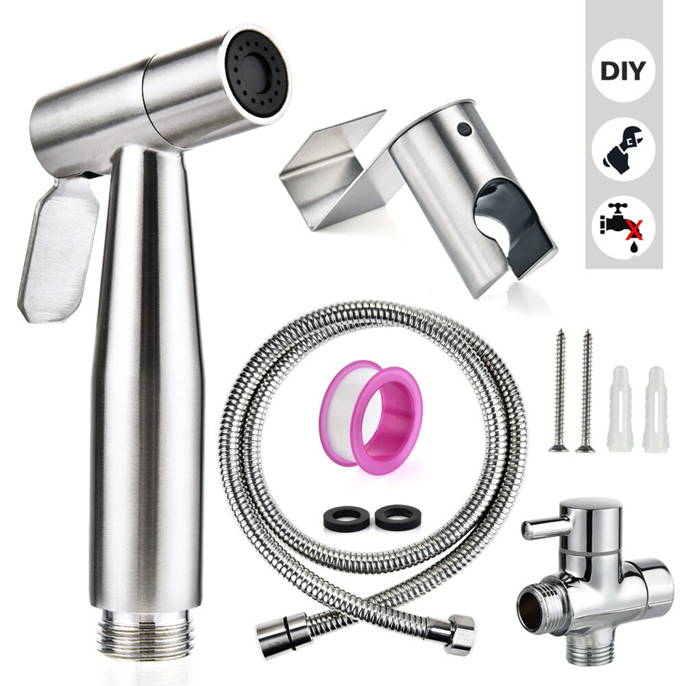 21 x 16 x 8cm rostfritt stål toalett dusch med adapter handhållen ingen läckande bidé sprutsats