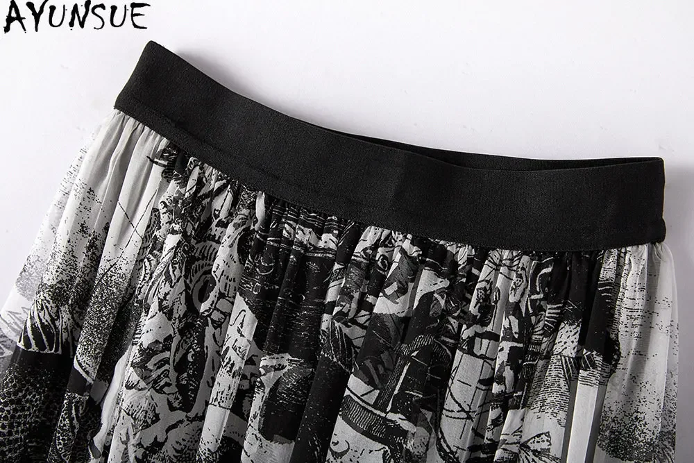 95%  ægte silke nederdele til kvinder med mulberry sommerfarvet blækmaling nederdel a-linje slanke nederdele dametøj dametøj