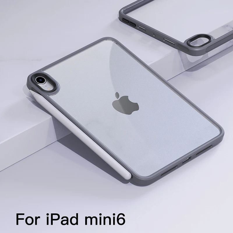 Voor iPad Mini 6 A17 Pro 2024 Case Luxe Ultra Dunne Schokbestendige TPU + Acryl Beschermende Clear Back Bumper Cover voor iPad Mini 7: Ipad Pro 12.9 / GRIJS