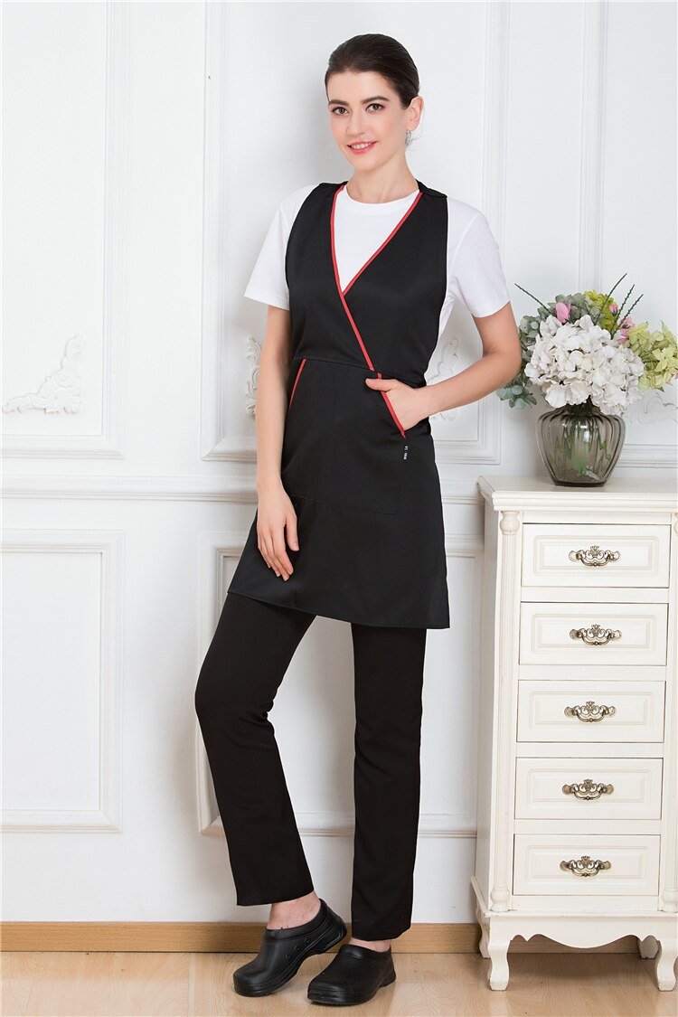 Delantal de belleza para limpieza de cocina, delantal de trabajo para servicio de restaurante, supermercado, Hotel, frutero, cafetería, tienda de té: Negro