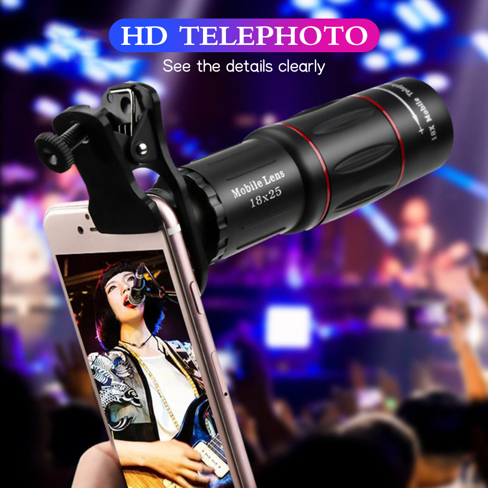 Téléobjectif à baril unique 18/28 fois, caméra externe, adapté aux téléphones mobiles, télescopes, prise de vue de Concert, 1 pièce