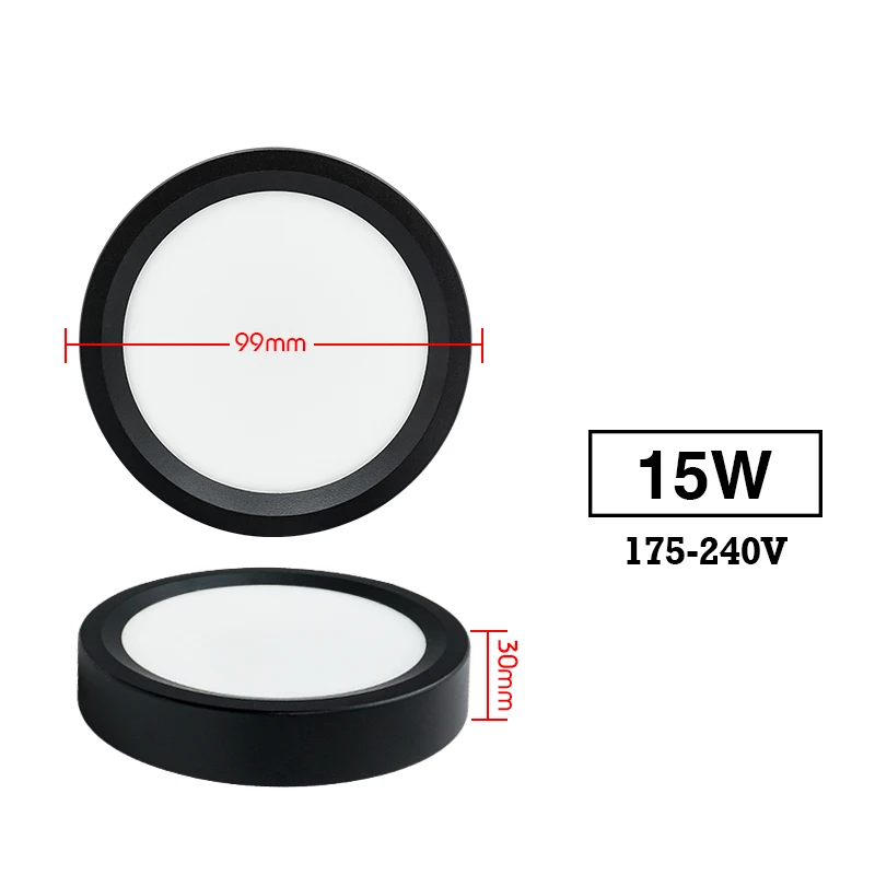 Led downlight 9w 12w 15w 18w overflademonteret panellampe  ac 220v køkken soveværelse stue loft spotlampe til husholdningen: Rød / Gul