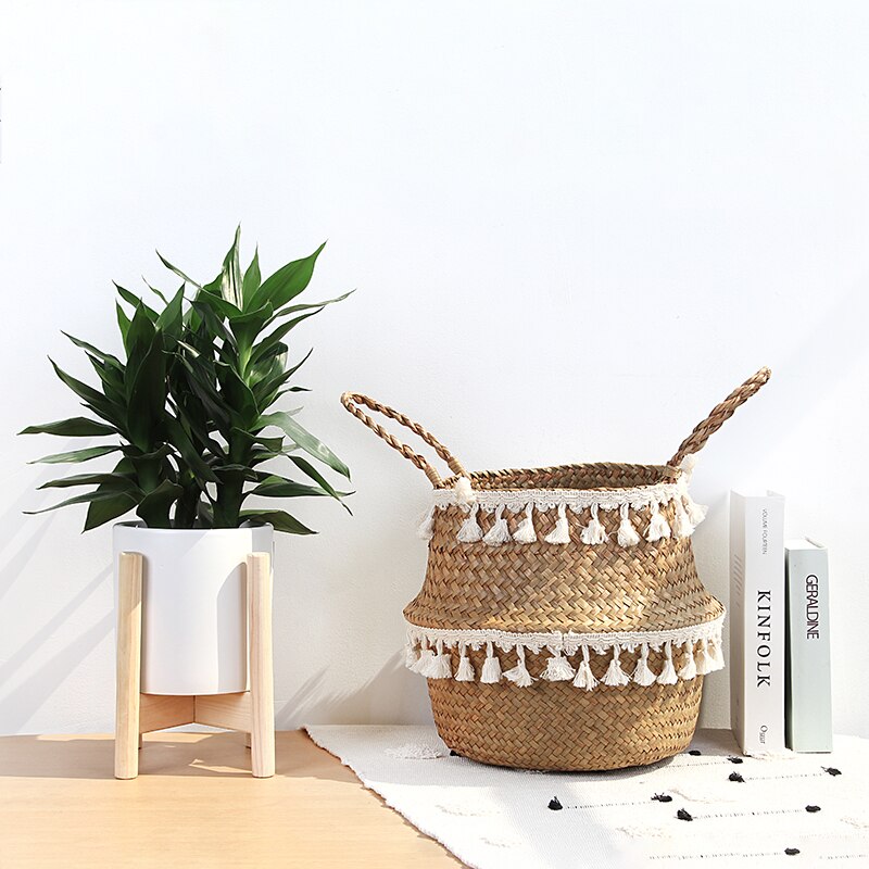 Flet kurv hængende plante kurve have blomstervase potte sammenfoldelig krukke med håndtag opbevaringskurv arrangør vasketøjskurv