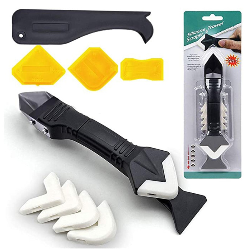 Ensemble d'outils pour le calfeutrage 3 en 1 finition d'étanchéité Silicone, outil fait main grattoir à coulis ensemble de raclette