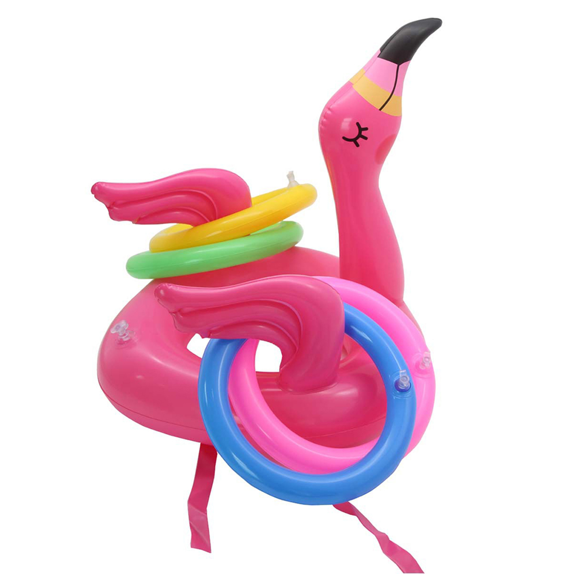 Portable Inflatable Flamingo Head Hat With 4Pcs Toss Rings Water Game For Family Party Pink PVC Material Pools & Fun Toys