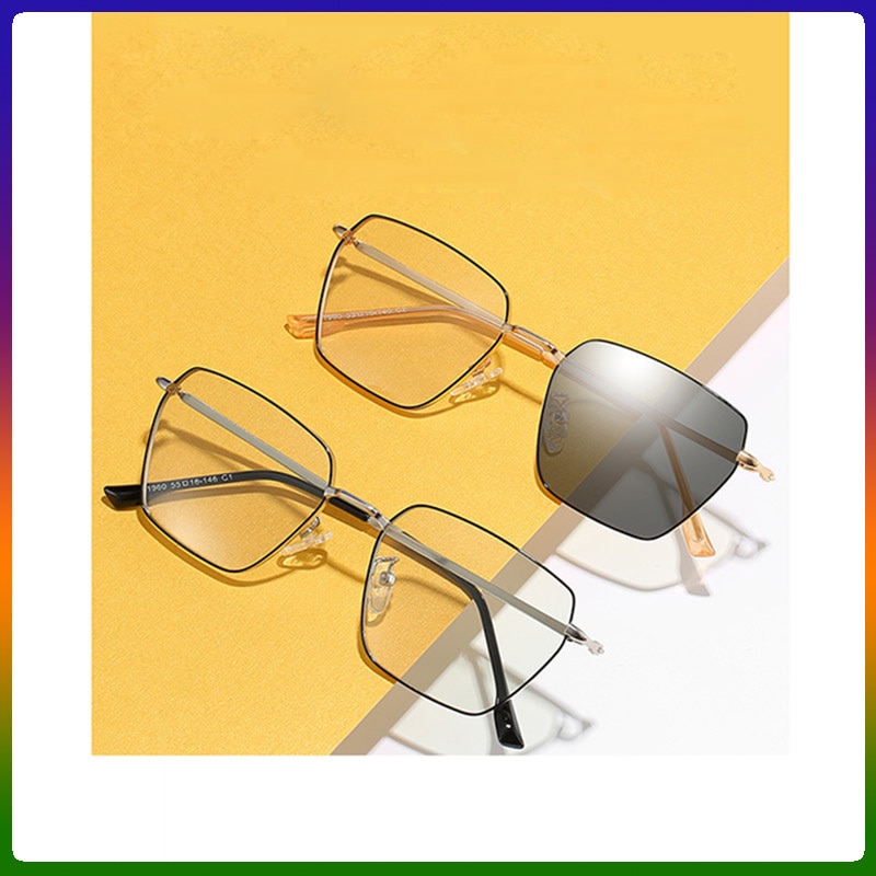 Photochromic Blue Light Filter Glasses Hipster Vintage Oversized Glasses Irregular Square Alloy Frame Computer Gaming Glasses