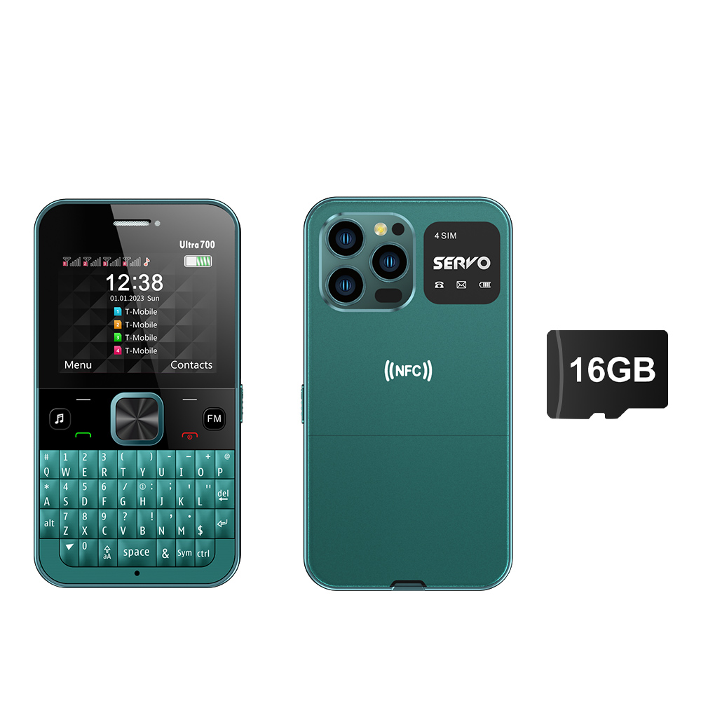 SERVO 4 SIM-kaart 4 stand-by QWERTY-toetsenbord Mobiele telefoon Snelkeuze Zwarte lijst FM-radio Zaklamp 2G GSM Mobiele telefoon Type C: Blauw