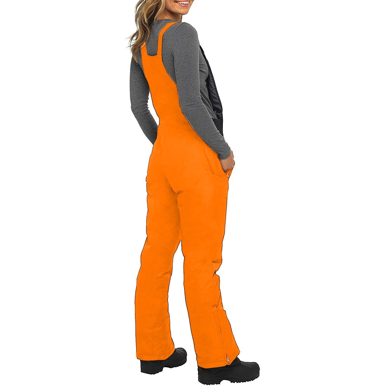 40# Pants Insulated Bib Overalls Solid Color Pocket Women One-piece Suspenders Trousers Winter Ski Warm Thick Pants Skiing Pants