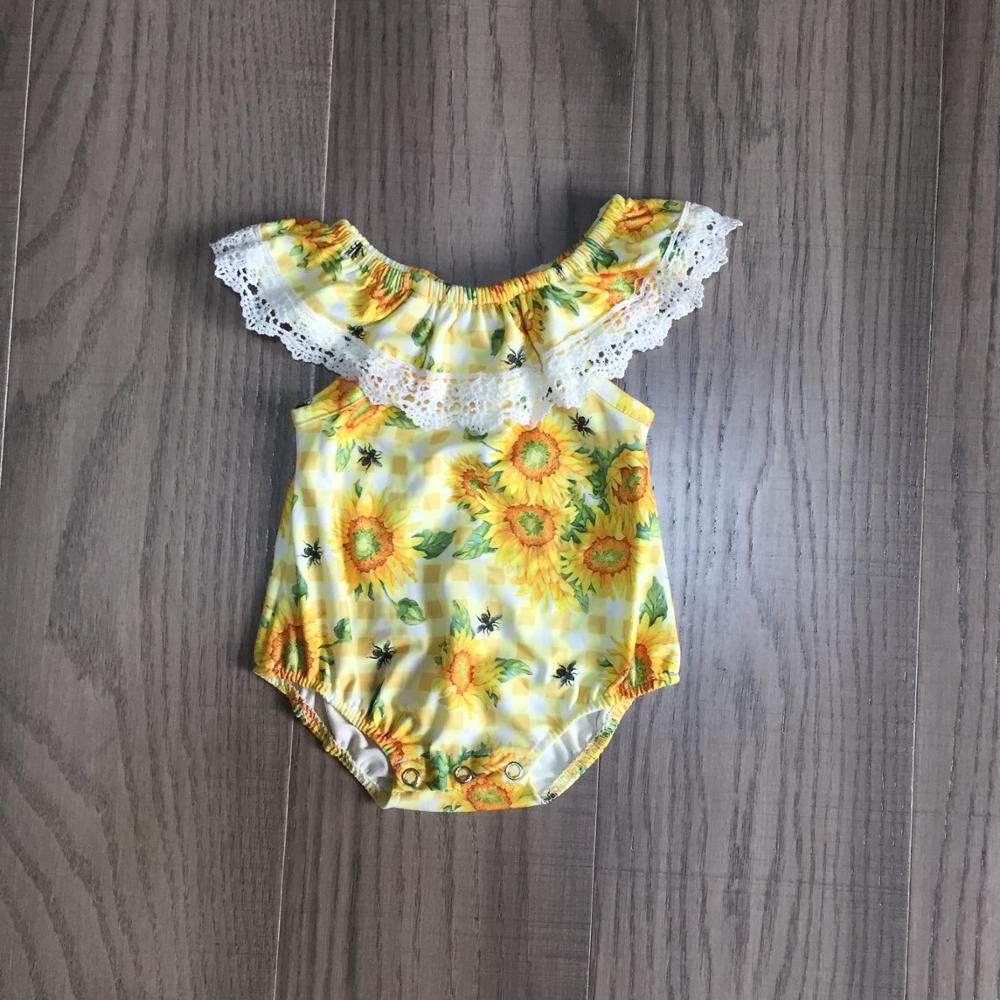 Zomer Baby Meisjes Jongens Koe Farm Yard Truck Mouwloze Tie Romper Kinderen Kleding Boutique Chick Ruche Melk Zijde Jumpsuit: sunflower / 3M