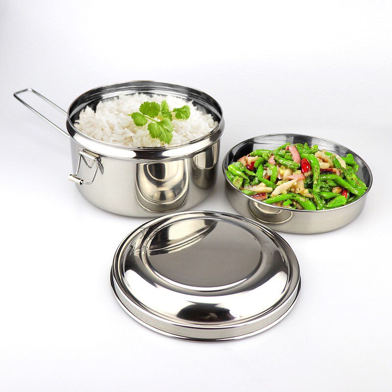 Round 304 stainless steel lunch box divided meal double metal student lunch boxes big Capacity Food Container Bento boite repas