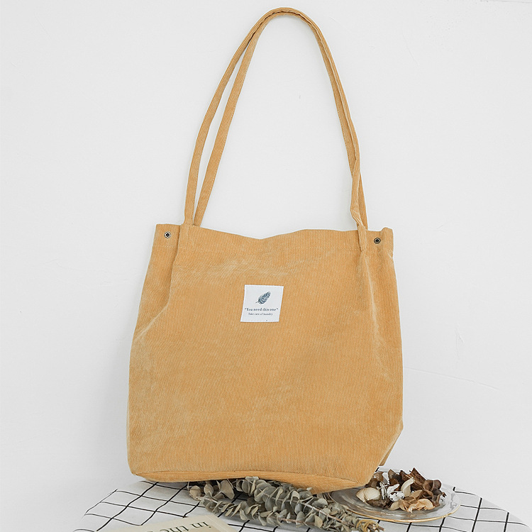 Vrouwen Corduroy Canvas Schoudertassen Vrouwelijke Eco Doek Handtas Tote Kruidenier Herbruikbare Opvouwbare Boodschappentas Katoenen Voering Pouch: YELLOW