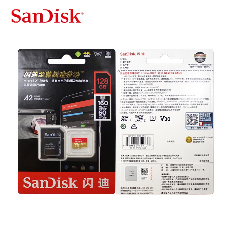 SanDisk tarjeta Micro SD 512G 400GB A1 tarjeta de memoria MicroSDHC 256g 128G 64G 32G 16GB MicroSDXC EXTREME PRO V30 U3 A2 4K UHD tarjetas TF