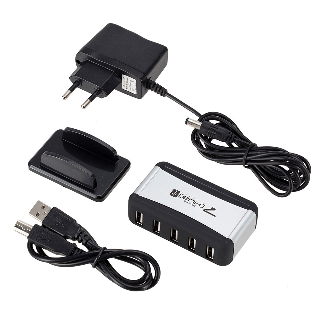 Verticale usb-hub met meerdere 7- poorts usb 2.0- splitters en stroomadapter, 480 mbps usb 2.0- hub voor pc, computeraccessoires, eu/us-stekker