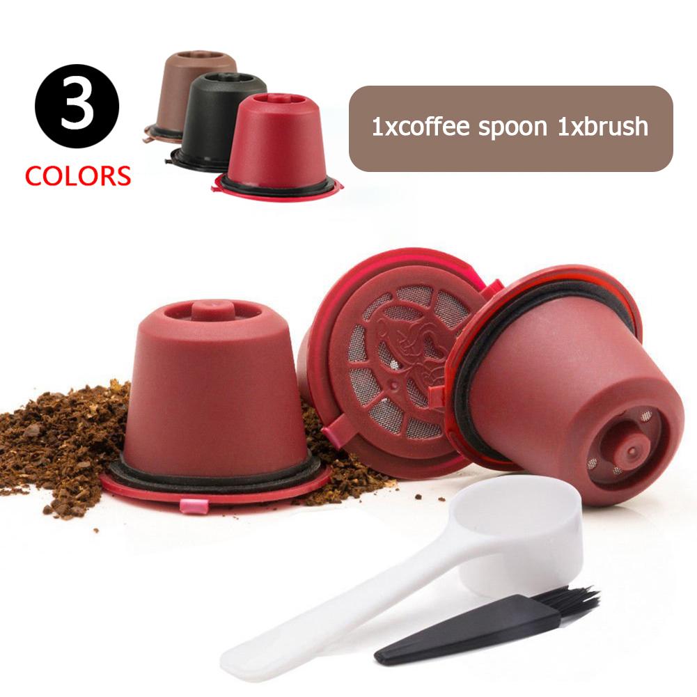 3PCS Coffee Capsules Cup Reusable Nespresso With Cups Spoon Brush Refillable Coffee Capsule Refilling Filter Coffeeware