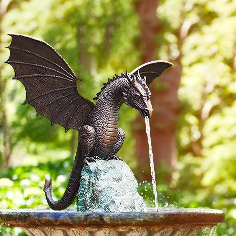 Garden Water Fountain Spray Dragon Water-Breathing Pattern Resin Fountain Statue For Garden Outdoor Decor