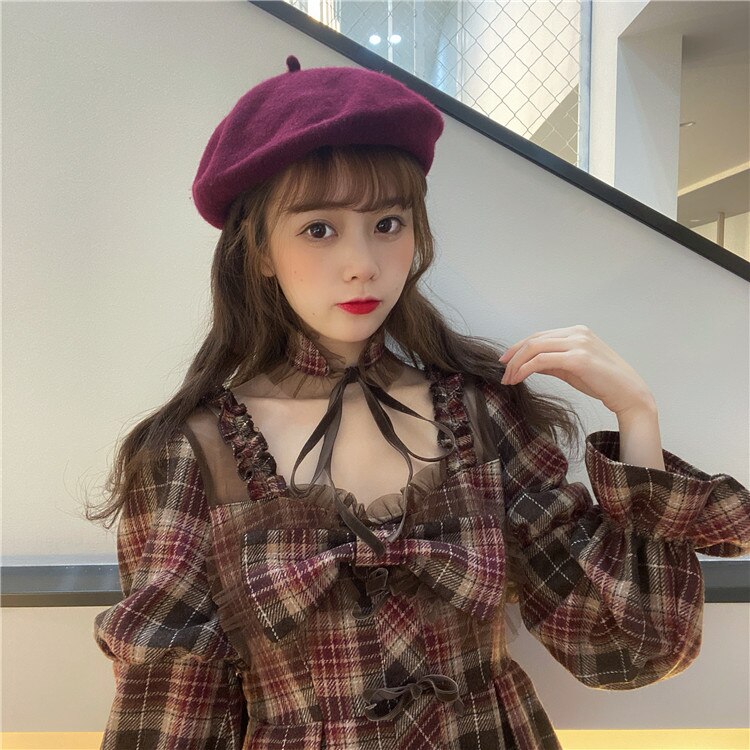 Japanese retro cute student plaid dress long sleeve dress women victorian dress kawaii girl gothic lolita op loli cos cute girl