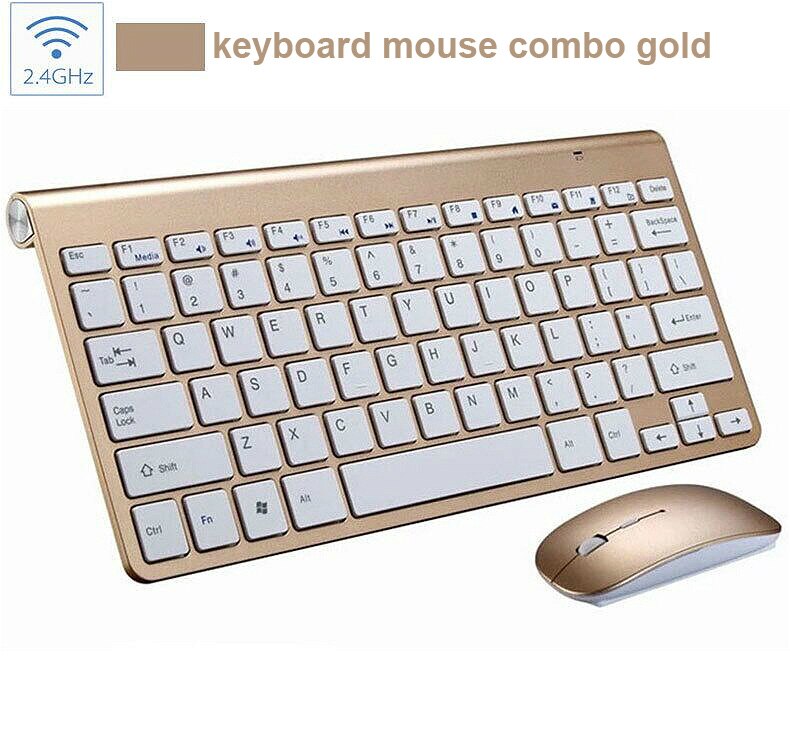 Erilles 2.4G Draadloze Toetsenbord En Muis Mini Multimedia Toetsenbord Muis Combo Set Voor Notebook Laptop Mac Desktop Pc Tv kantoor: Gold Keyboard Mouse