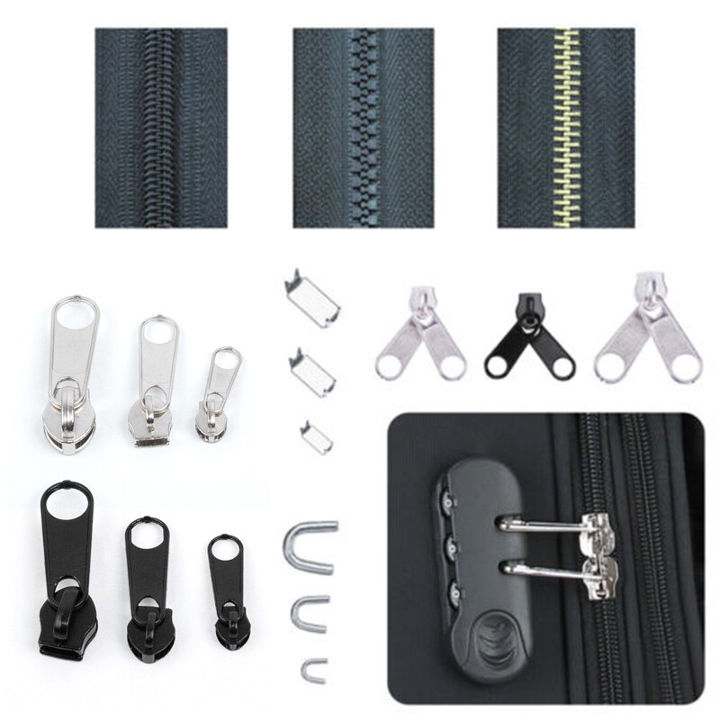 84 pcs Metalen Rits Hoofd Accessoires Tool Universele Rits Reparatie Vervanging Kit jassen jeans zakken tenten repareren Zilver Zwart