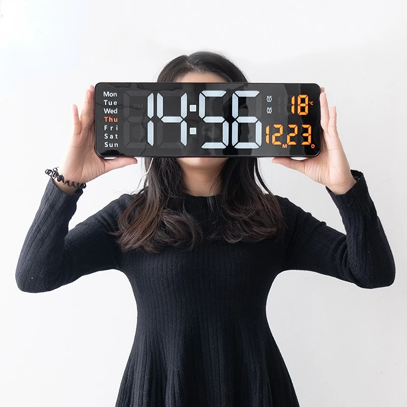Xiaomi grande horloge murale électronique télécommande température Date mise hors tension mémoire horloge de Table murale double alarmes LED numérique