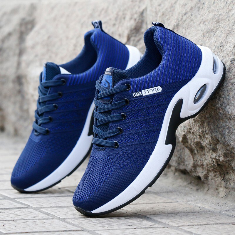 Populær stil mænd tennissko snøre mænd sportssko top luftpude stødabsorbering skridsikre sneakers snøre: Blå / 7.5