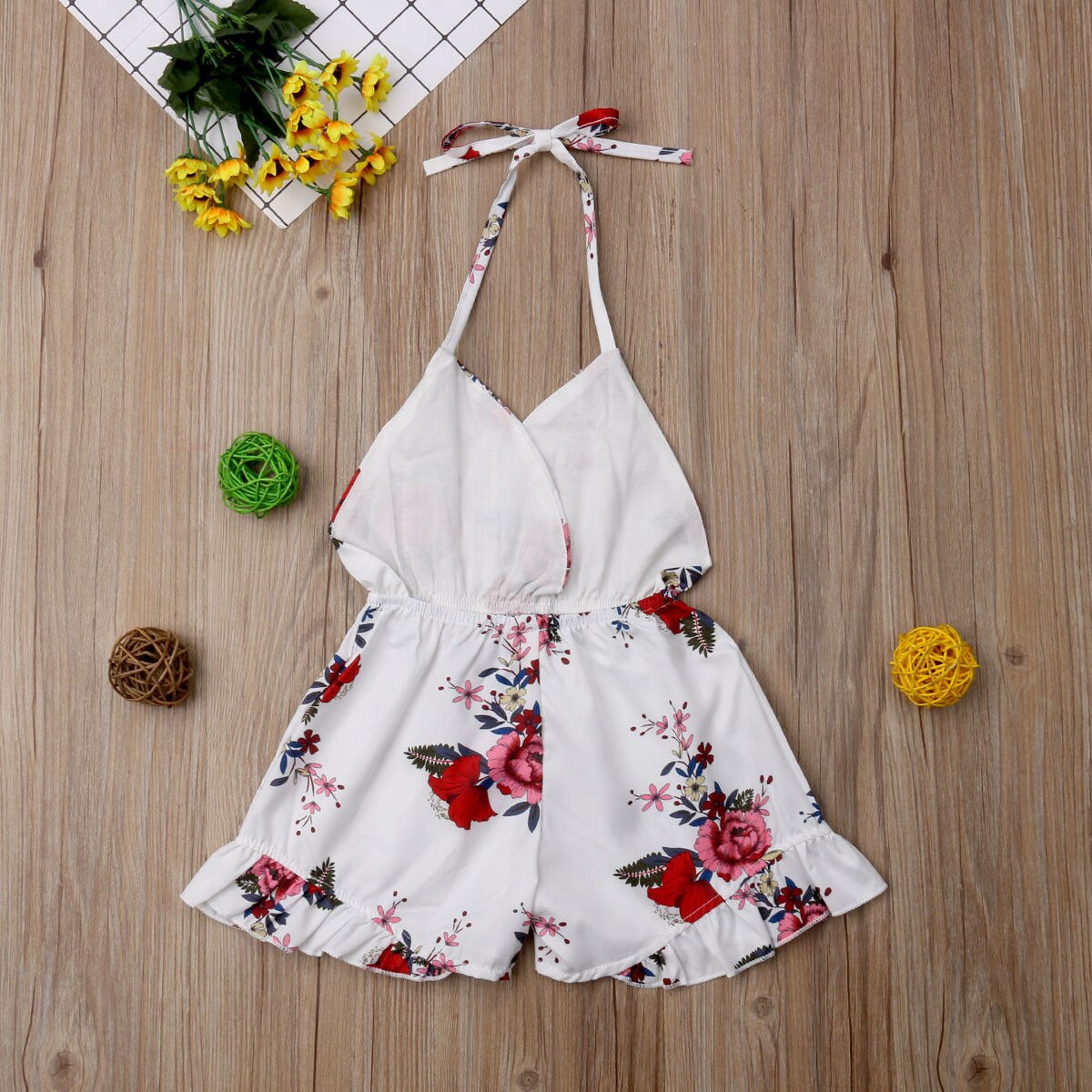 Bez rękawów własny krawat kwiat drukuj kombinezon dla dziewczyna maluch