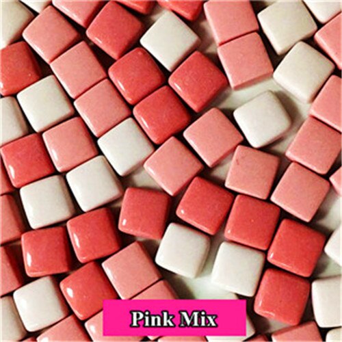 125pcs(Approx. 250g/8.82oz) Jade Mosaic Tiles 1.1*1.1*0.4cm Square Mosaic Stones DIY Mosaic Craft Materials Mix Color: Pink Mix