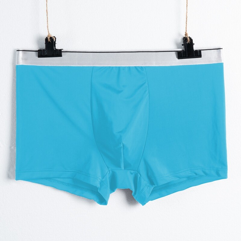 Boxer pour homme, sous-vêtement respirant, couleur unie, à la , argenté, confortable, sans couture, en soie glacée: blue / Asia Size XXL