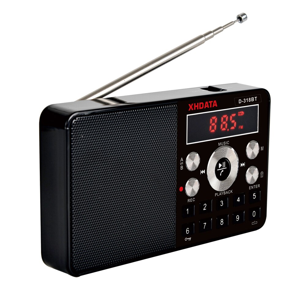 Xhdata D-318 bt fm rádio estéreo mini multifunções portátil receptor de rádio suporte chamadas telefone sem fio A-B bluetooth rádio
