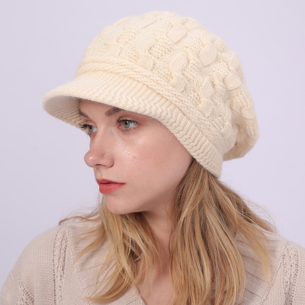 Color sólido más terciopelo lana 8 palabra Twist sombrero Otoño e Invierno de las mujeres de punto Cap: Beige