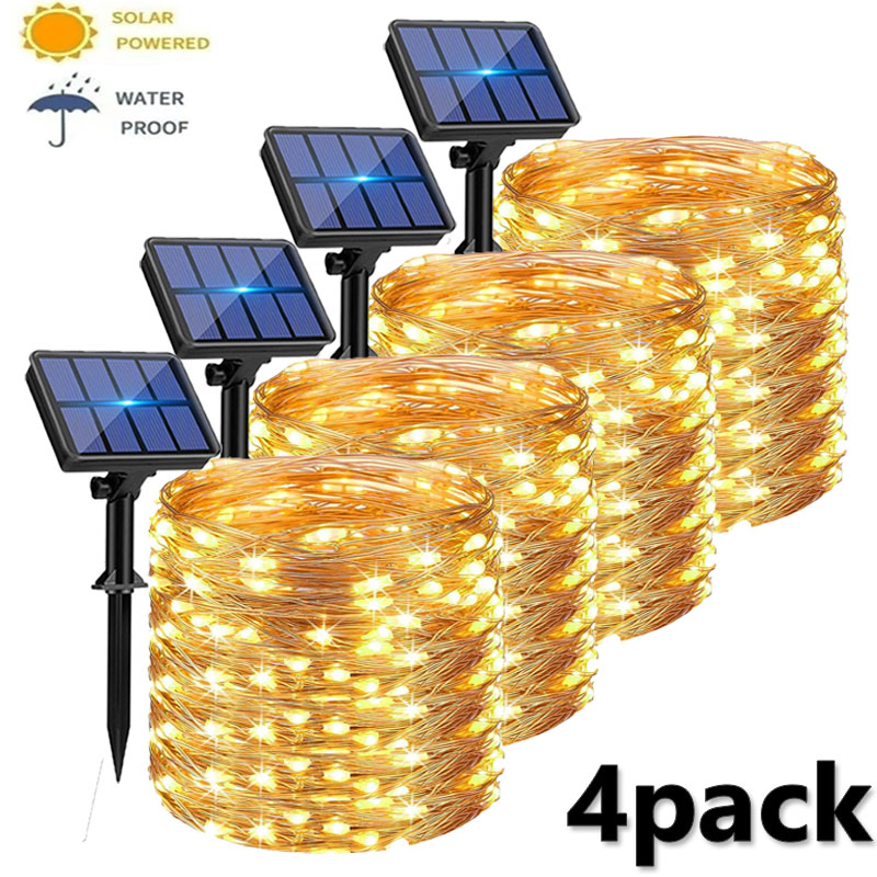 4- pack solcellsljusslingor solcellslampor utomhus med 8 ljuslägen vattentäta ljusslingor för träd, trädgård, uteplats, koppartråd: Rgb / 6-10w