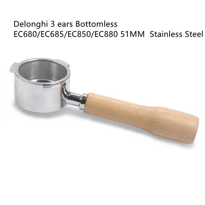 Koffie Bodemloze Filterhouder Voor Delonghi EC680/EC685/EC850/EC880 Filter 51Mm Rvs Mand Koffie Accessoires: 51mm-3Ears-c2-wood