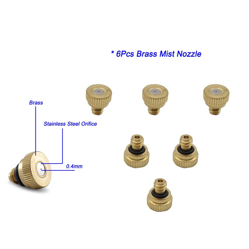 6m Pipe 6pcs Mist Nozzles Outdoor Garden Misting Spray Cooling System Suit Nozzle Sprinkler Watering Kits System Mistsystem