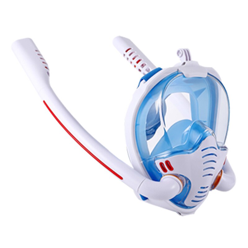 Full Face Snorkel Mask with Detachable Camera Mount 180 Degree Panoramic HD View Anti-Fog Anti-Leak Snorkeling Gear CMG7: white blue / S/M