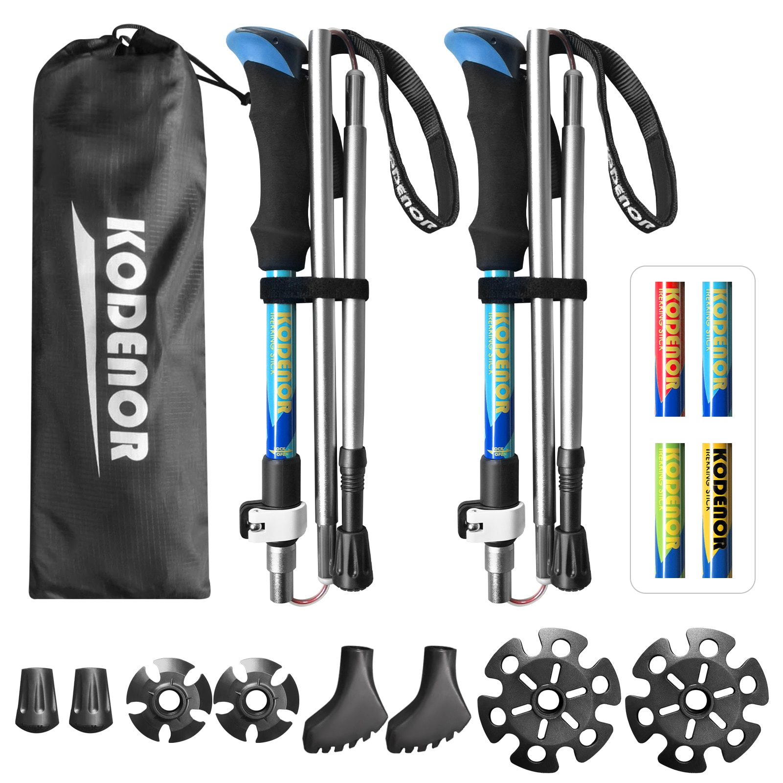 KODENOR 2 PCS Walking Stick Collapsible Trekking Pole Set Men Women 5 Sections Walking Pole Climbing Hiking Accessories: Blue S size